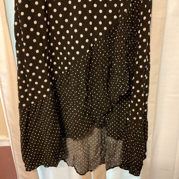 Torrid Black Polka Dot Challis Wrap Skirt 3 White New NWT Hi-Lo Hem Ruffle Trim - Picture 3 of 10